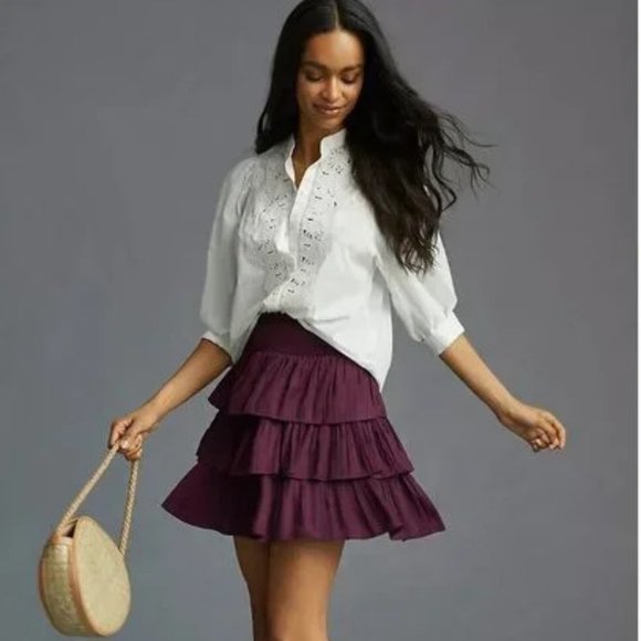 Anthropologie Dresses & Skirts - Anthropologie Tiered Mini Skirt in Plum NWOT